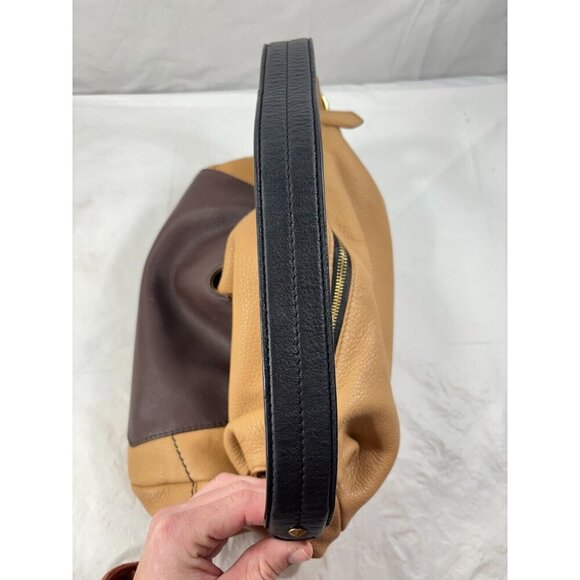 Oryany Adele Colorblock Tan & Brown Pebbled Leather Hobo Shoulder Handbag - Picture 14 of 14